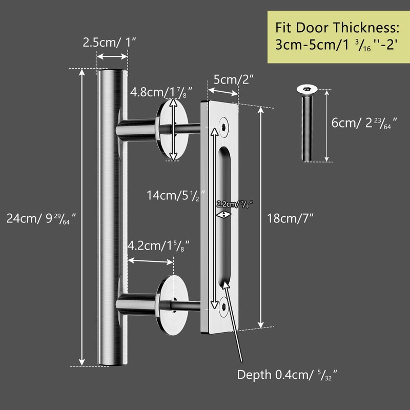 CCJH 9.5" Stainless Steel Sliding Barn Door Handles Pull Flush