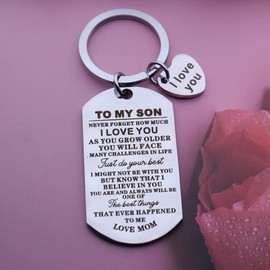Jstud Inspiration keychain for Son Graduation Birthday Christmas Gifts Never Forget How Much I Love You Dog Tag Keychain for Men