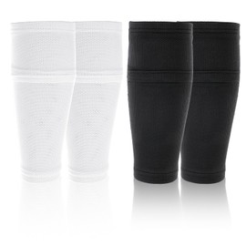 2 Pairs Soccer Shin Guard Sleeves, Breathable Soccer Leg Sleeves, Soft Calf Socks Shin Guard Holders with Pocket for Football, Running, Cycling (Black + White)