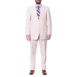 Emigre 36L Men's 100% Cotton Tan Striped Seersucker Suit