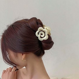 Inateannal Blume Kralle Haarspangen Matte Blume Haarspangen Weiß Medium Haarspange Kunststoff Dickes Haar Rutschfest Starken Halt Kralle Kamelie Haarschmuck