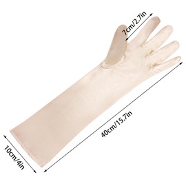 Lystaii Long Opera Party 20s Satin Gloves Stretchy Elbow Length Wedding 15 Inch Classic (Champagne)