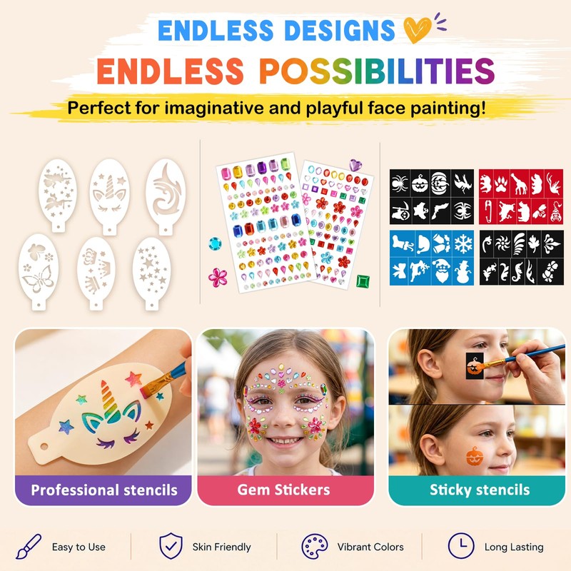 Face Painting Kit for Kids, 50 Split Colors with Glitter