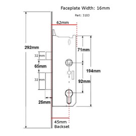 Fuhr Overnight Door Mortice Lock Repair 45mm Backset 16mm Faceplate