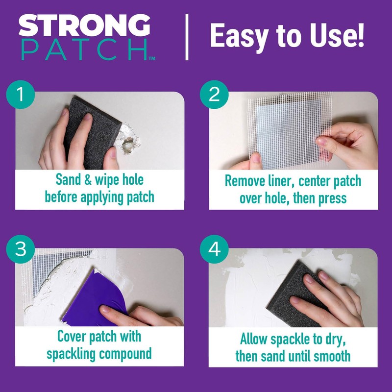 StrongPatch Drywall Repair Kit with Spackling, Adhesive Metal Patch, Spackling