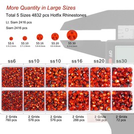 DIY Hotfix Rhinestones Flatback, Siam Hot Fixed Rhinestones, 4832 Pcs, Gem Picker, Tweezer, Bedazzler Kit with Rhinestones, 5 Sizes SS6-SS30 (Red)