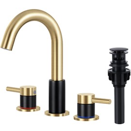 FGKQ Bathroom Faucets 3 Hole, 8 Inch Widespread Bathroom Sink Faucets with Pop Up Drain, Sink Faucet Bathroom 2 Handles with Water Supply Pipes, Gold and Black