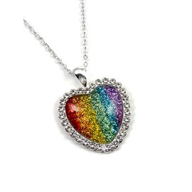 Somewhere over the Rainbow Glitter Heart Crystal Rhinestone Charm Necklace - The Wonderful Oz Jewelry