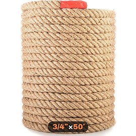 Manila Rope 3/4″×50′ - Nautical Ropes - Natural Jute Rope - Large Decorative Hemp Rope - Thick Heavy Duty (3/4 Inch 50Ft)