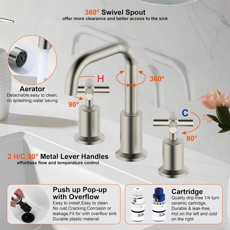 Duttao Two-Handle Widespread Bathroom Faucet, Bathroom Faucets for Sink 3