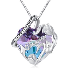 PROESS Daughter Necklace from Dad Mom Grandmother Sterling Silver June Birthstone Crystal Necklace Daughter Gifts, Flower Heart Love Crystal Pendant Jewelry to Daughter
