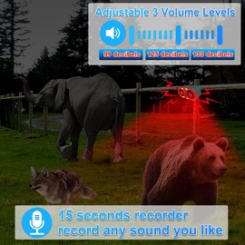 LAFEINA Solar Sound & Strobe Light Alarm Motion Sensor Siren, 13 Sounds & Recording, Dual Speaker 130dB Dog Barking Loud Noise Maker, Security Alert System for Home Farm Barn Villa Orchard (2 Pack)