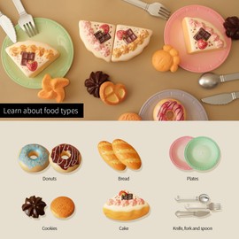 GILOBABY Toy Food for Toddlers, Pretend Play Toys for Toddlers with Dessert Cakes and Kitchen Accessories, Learning & Educational Tea Party Set for Girls 3 Year and Up, 34 Pcs