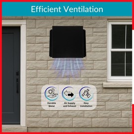 Outdoor Dryer Vent Cover with Mesh 8x8 inch - Metal Wall Rain Cover with Bird Protection Guard - Black Vent Hood with Grid - Weatherproof Exhaust Grille for Duct Openings