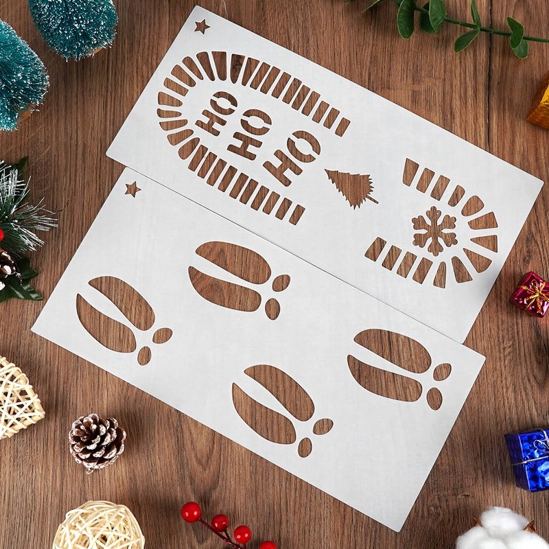 Christmas Santa Footprint, 3 Pieces Santa Claus Footprints Stencil, Reusable