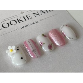 ⭐️ Lovely [Rose Garden Kitty] Nail Tips ⭐️ - Short Coffin / ⭐️ 러블리한 [로즈가든 키티] 네일팁 ⭐️ - 숏코핀