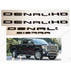 GMC 4PC Set Gloss Black DENALI HD DENALI SIERRA Emblems Fit GMC Sierra 2500hd 3500hd