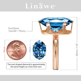 Linawe Aquamarine Ring Blue Cubic Zirconia Imitation Diamond Crystal Jewelry for Women Rose Gold, Birthstone Gemstone Adjustable Ring, Oval Rhinestone Chunky Boho Cocktail Dupes