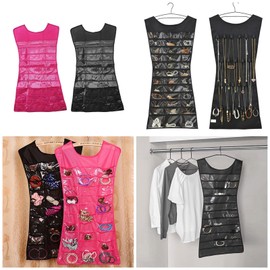 BLULILY Large Jewelry Hanging Storage Bag Double Sided Jewelry Organizer Holder Foldable Necklace Bracelet Earring Rings Pouch, approx.83cm/32.68in, Black