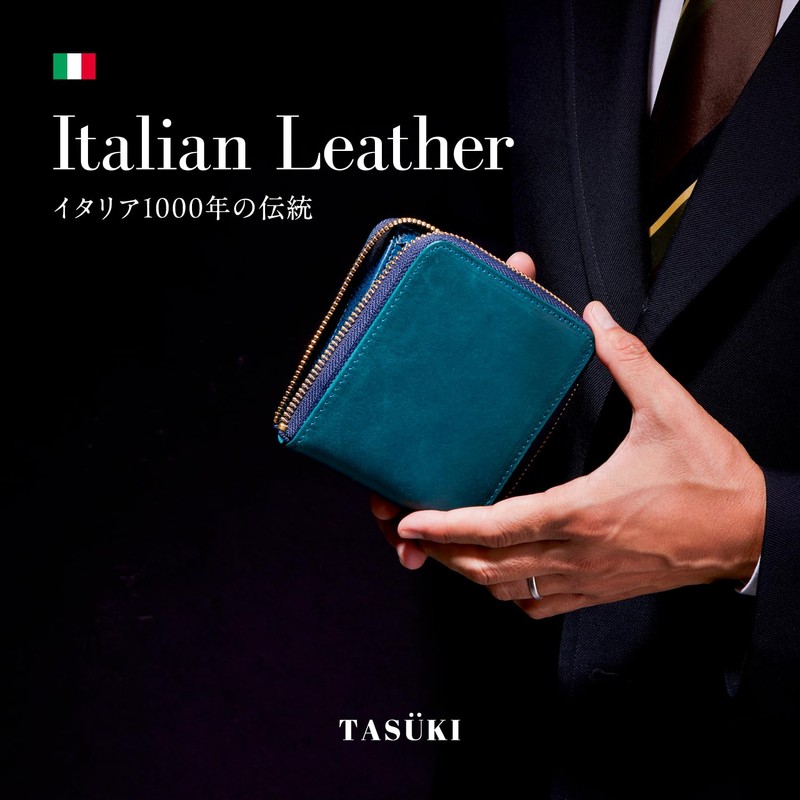 [TASUKI] Italian Leather Wallet, Men's, Bifold Wallet, Round Zipper, First-class