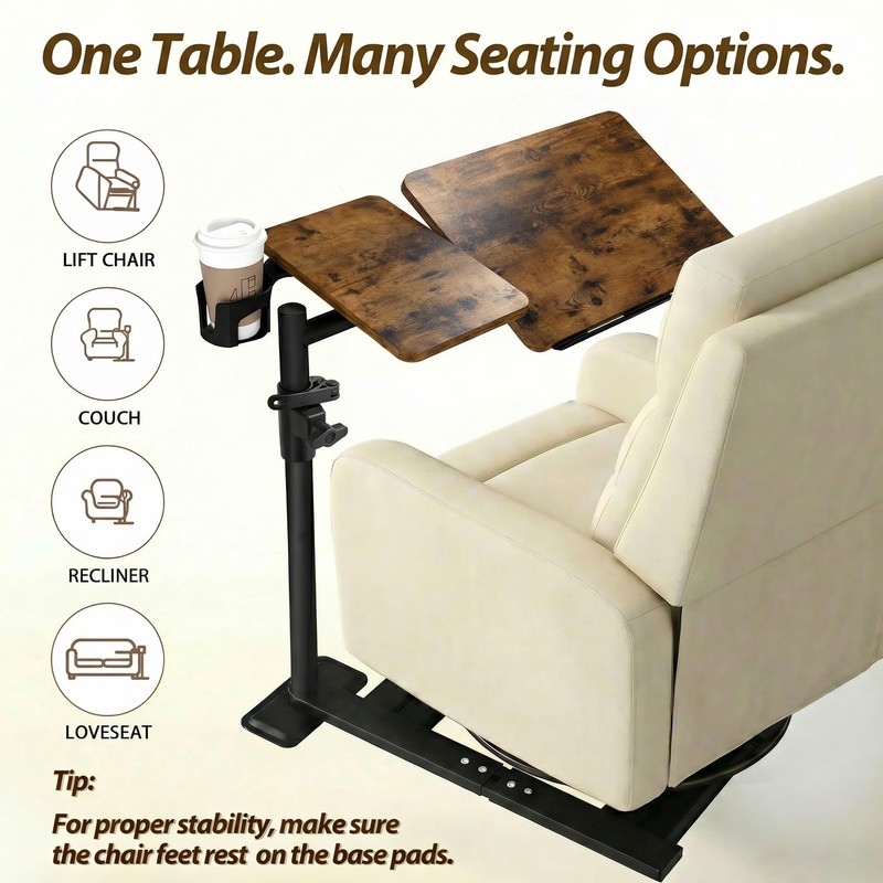 Swivel Table for Recliner Chair with Tilting Top, Adjustable Laptop