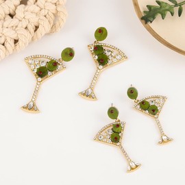 Madison Tyler Martini Earrings for Women | Gold Plated Olive Green Dangle Earrings | Fun Drink Dangle Earrings for Women Jewelry Gifts