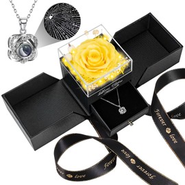 Lebana Preserved Yellow Real Rose with Heart I Love You Necklace -Eternal Flowers Rose Birthday Gifts for Her Mom Wife Girlfriend Grandma on Valentines Mothers Day Christmas Anniversary Romantic