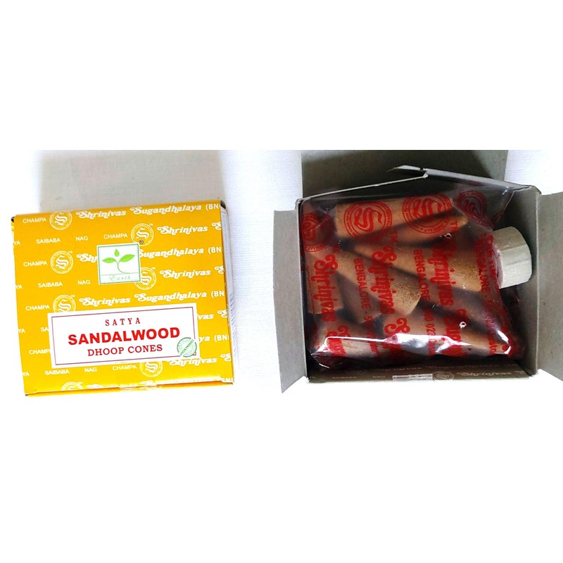 Satya Nag Champa Incense Cones, Sandalwood Scent, One Pack of
