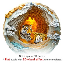 KAAYEE Wooden Puzzles for Adults Visual 3D Cave Tiger Wooden Jigsaw Puzzles for Adults 200 Pieces Tiger Wood Puzzle Gifts for Adults and Kids Animal Puzzles(11.4 * 11.4in)