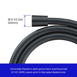 Duravit Universal Shower Hose, Flexible Shower Hose, 1.25 m with Twist Protection, Kink Resistant, Matt Black