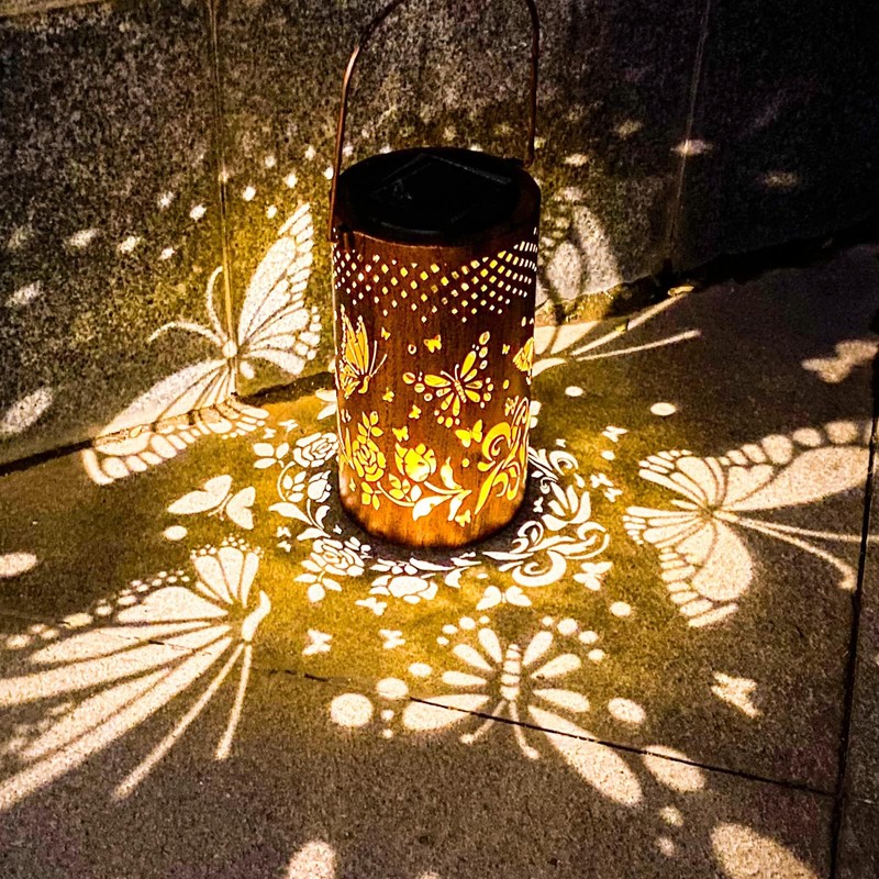 Butterfly Solar Lanterns Outdoor Hanging, Hollowed-Out Metal Waterproof LED Garden