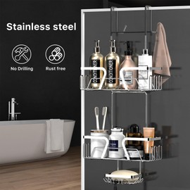 Daoun Shower Caddy Hanging, Shower Rack Hanging Silver Shower Holders for Soap and Shampoo, Over Door Shower Caddy 2 Tier Shower Tidy Hanging(Stainless Steel)
