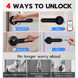 eLinkSmart Fingerprint Door Knob, Keyless Entry Door Lock with Keypad Handle, App Controlled Smart Door Lock Security, Electronic Biometric Code Door Lock for Bedroom Interior Hotel - Black