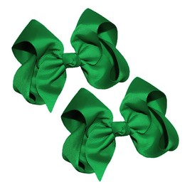 WD2U Girls Set of Two 4" by 3" GrosGrain Boutique Hair Bows Alligator Clips USA Emerald Green