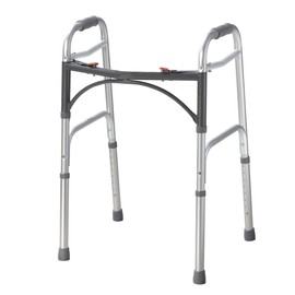 Drive Medical 2-Button Standard Foldable Walker for Seniors & Adults - Adjustable Legs - Lightweight Aluminum Construction - 350 Lb Weight Capacity - Basic Walking Aid - Silver