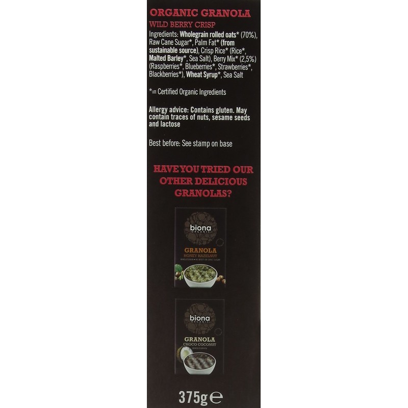 Biona Organic Wild Berry Crispy Granola, 375g