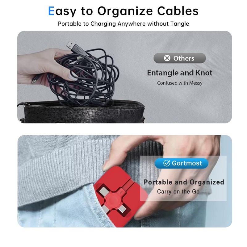 Gartmost 2 Pcs 3 in 1 USB Fast Charging Cable,