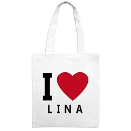 Jute Bag with Name Lina - Motif I Love - Colour White - Fabric Bag, Jute Bag, Hipster Bag, White