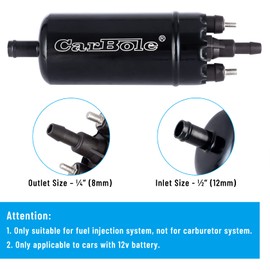 CarBole External In Line Fuel Pump: 116 PSI High Pressure Unversal 12V Electric Pump Injection Systems Replacement for 0580464070 With Mounting Bracket Clamp (Black)