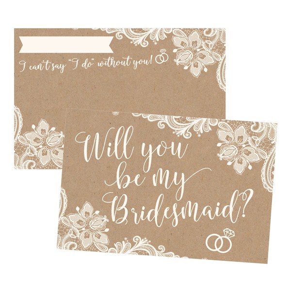 15 Will You Be My Bridesmaid Cards Kraft Lace, I