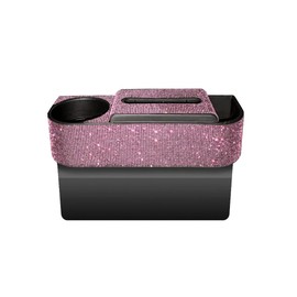 KACEPAR Auto Gap Filler Multifunctional Car Seat Organizer, Multi-Function Tissue Storage Box w/Cup Holder, Auto Console Side Storage Box, Pink Rhinestone - Pink