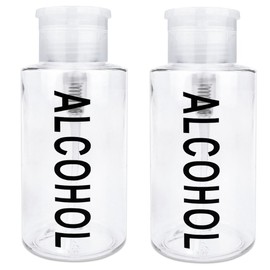 PANA 10oz. (Quantity: 2 Pieces) Alcohol Labeled Liquid Push Down Pump Dispenser Empty Bottle with Flip Top Cap (Clear)
