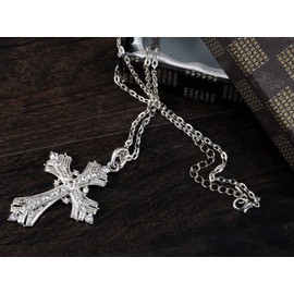 Alilang Silvery Tone Religious Cross Pendant Necklace Clear Crystal Rhinestones,Silver Clear