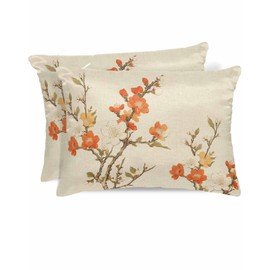 CosyBright Satin Pillowcase for Hair and Skin Orange Flower Brown Branch Plant Pillow Case Cover, Satin Silk Pillowcases Set of 2 20x26 Inches Pillow Cases, Super Soft Pillow Case with Zipper Closure