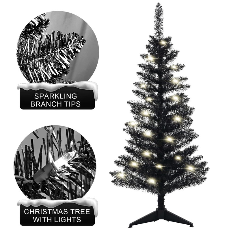 Maylaviu 4FT Christmas Tree with Lights Pre-Lit, Halloween Black Xmas