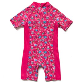 BONVERANO Little Girls' Swimming Costume One Piece with Swimming Cap UV Protection 50+, red