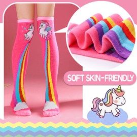ANTSANG Kids Girls Knee High Socks Long Boot Crazy Silly Fun Gift Cute Tall Animal Socks for Child 6 Pairs Stocking Stuffers Gifts for 10 Year Old Girls Birthday Gifts Ideas(Fat Unicorn)