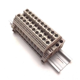 Dinkle Assembly DK6N 10 Gang Box Connector DIN Rail Terminal Blocks, 8-20 AWG, 50 Amp, 600 Volt Separate Circuits