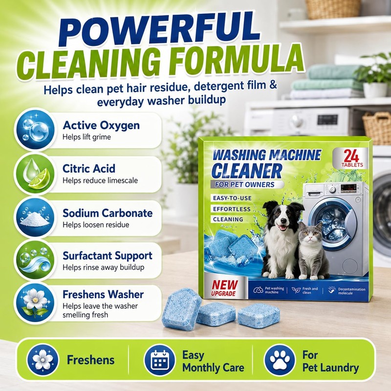 Enzyme Washing Machine Cleaner Tablets for Pet Owners, [2X Power]