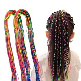 Pack of 60 Colourful Dreadlock Braided Hair Ropes, Hair Wrap Cord, Colour Gradient Hair Strands, Rainbow Hair Braids, Girls Hair Accessories for Party, Hair Scrunchie, DIY Hair Accessories, 90 cm